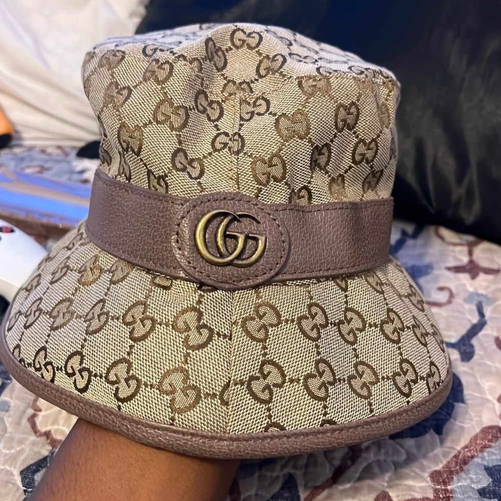 Gucci Leather-Trimmed Monogrammed Canvas Bucket Hat